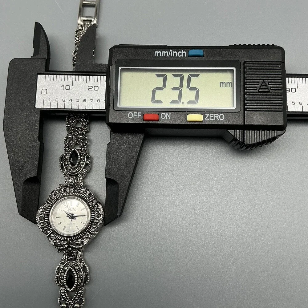 Alto Marcasite Womens Watch 24mm Silver Tone Dress Bracelet New Battery 7.25